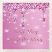 Eleganter Hot Pink Glitzer Tropfen Bachelorette Glasuntersetzer (Vorderseite)