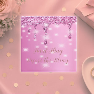 Eleganter Hot Pink Glitzer Tropfen Bachelorette Glasuntersetzer