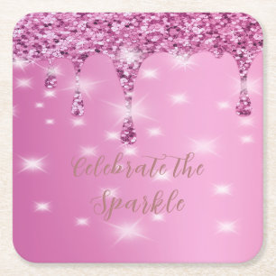 Eleganter Hot Pink Glitzer Tropfen Bachelorette Rechteckiger Pappuntersetzer