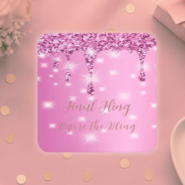 Eleganter Hot Pink Glitzer Tropfen Bachelorette Rechteckiger Pappuntersetzer