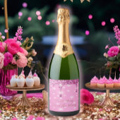 Eleganter Hot Pink Glitzer Tropfen Bachelorette Schaumweinetikett
