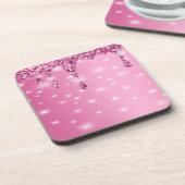 Eleganter Hot-Pink-Glitzer Tropfen Getränkekasten Getränkeuntersetzer (Linke Seite)