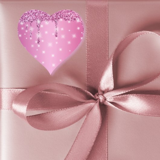 Eleganter Hot Pink Glitzer Tropfen Herz-Aufkleber