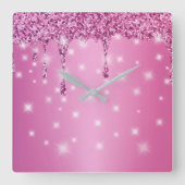 Eleganter Hot Pink Glitzer Tropfen Quadratische Wanduhr (Vorderseite)