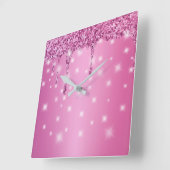 Eleganter Hot Pink Glitzer Tropfen Quadratische Wanduhr (Winkel)