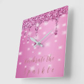 Eleganter Hot Pink Glitzer Tropfen Quadratische Wanduhr (Winkel)