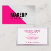 Eleganter Hot Pink Silver Modern Chic Makeup Artis Visitenkarte (Vorne/Hinten)