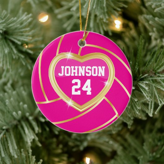 Eleganter Hot Pink und Gold Volleyball Keramikornament (Baum)