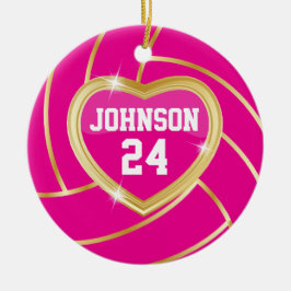 Eleganter Hot Pink und Gold Volleyball Keramikornament