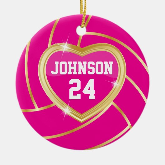Eleganter Hot Pink und Gold Volleyball Keramikornament (Vorne)