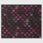 Eleganter Hot Pink und Schwarzer Glitzer Lipstick Geschenkpapier (Flach)