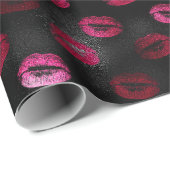 Eleganter Hot Pink und Schwarzer Glitzer Lipstick Geschenkpapier (Rolleneckpunkt)