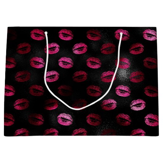 Eleganter Hot Pink und Schwarzer Glitzer Lipstick Große Geschenktüte (Vorderseite)