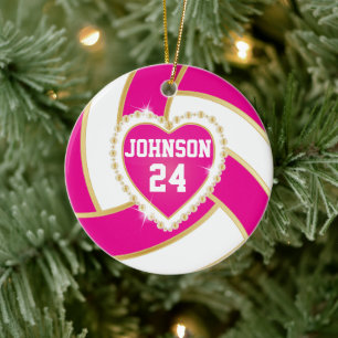 Eleganter Hot Pink, White und Gold Volleyball Keramik Ornament