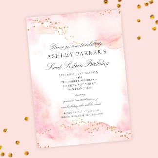 Eleganter Hübsch rosa Gold Glitzer Sweet 16 Geburt Einladung