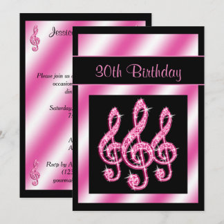 Eleganter, Hübsch rosa Treble Clefs 30. Geburtstag Einladung