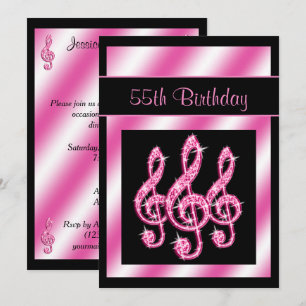 Eleganter, Hübsch rosa Treble Clefs 55. Geburtstag Einladung