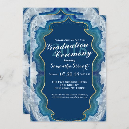 Eleganter hübscher blauer aquamariner Geode Einladung (Vorne/Hinten)