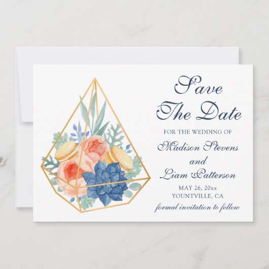 Eleganter Hübscher blumengeschmackvoller Macaron Save The Date (Vorderseite)