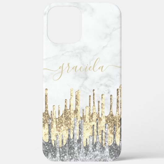 Eleganter hübscher Glitzer Tropfen aus weißem Marm Case-Mate iPhone Hülle (Rückseite)