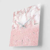 Eleganter hübscher Gradient Rose Gold Glitzer Marm Quadratische Wanduhr (Winkel)