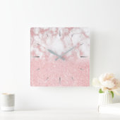 Eleganter hübscher Gradient Rose Gold Glitzer Marm Quadratische Wanduhr (Zuhause)