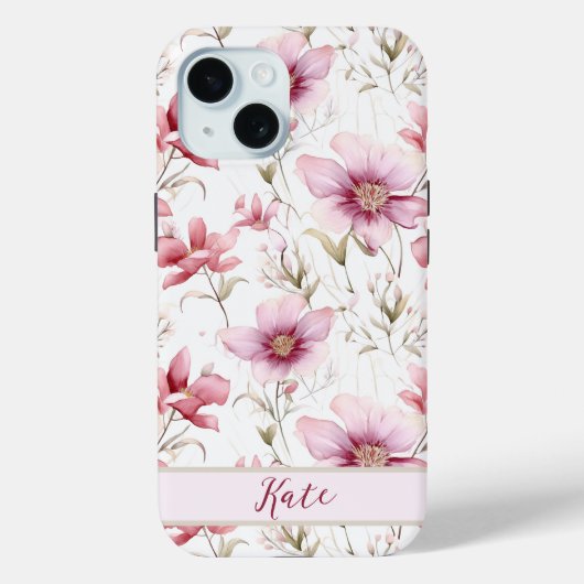 Eleganter Hübscher Individuelle Name | Rosa Wildbl Case-Mate iPhone Hülle (Rückseite)