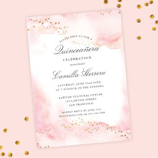 Eleganter Hübscher Rosa Gold Quinceñera Geburtstag Einladung