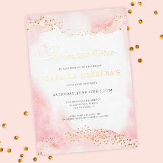 Eleganter Hübscher Rosa Gold Quinceñera Geburtstag Folieneinladung