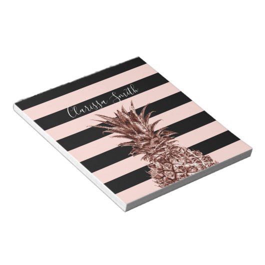 Eleganter hübscher Rose, Ananas und rosa Streifen Notizblock (angewinkelt)