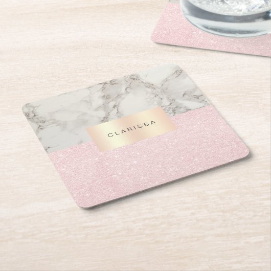 Eleganter, hübscher Rose, Glitzer aus Gold und wei Rechteckiger Pappuntersetzer (angewinkelt)