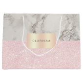 Eleganter hübscher Rose Gold Glitzer & weißer Marm Große Geschenktüte (Vorderseite)