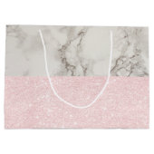 Eleganter hübscher Rose Gold Glitzer & weißer Marm Große Geschenktüte (Rückseite)