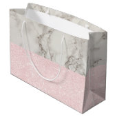 Eleganter hübscher Rose Gold Glitzer & weißer Marm Große Geschenktüte (Rückseite Schrägansicht)