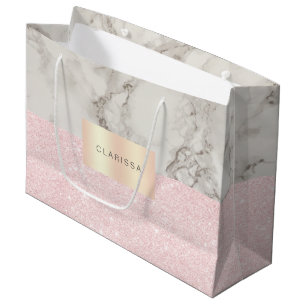 Eleganter hübscher Rose Gold Glitzer & weißer Marm Große Geschenktüte