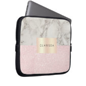 Eleganter hübscher Rose Gold Glitzer & weißer Marm Laptopschutzhülle (Vorne Rechts)