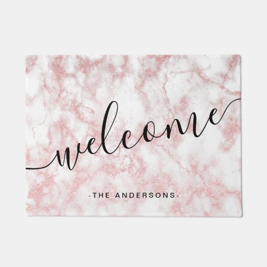 Eleganter hübscher Rose Goldbarsch Glitzer weißer Fußmatte (Vorderseite)