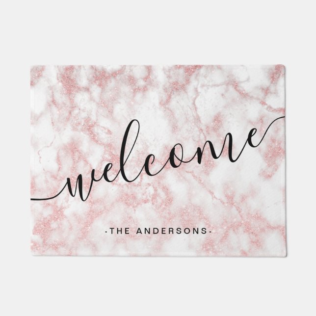 Eleganter hübscher Rose Goldbarsch Glitzer weißer  Fußmatte (Vorderseite)