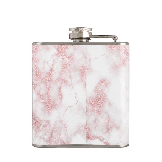 Eleganter, hübscher Rose, Goldgold Glitzer, weißer Flachmann (Rückseite)