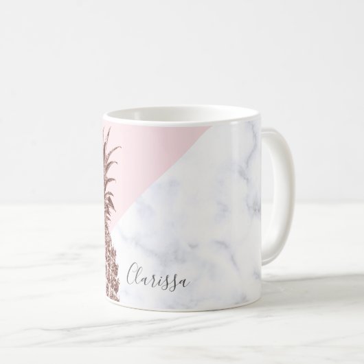 Eleganter hübscher Rosengoldananas-Weißmarmor Kaffeetasse (VorderseiteRechts)