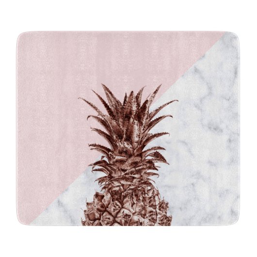 Eleganter hübscher Rosengoldananas-Weißmarmor Schneidebrett (Vorderseite)