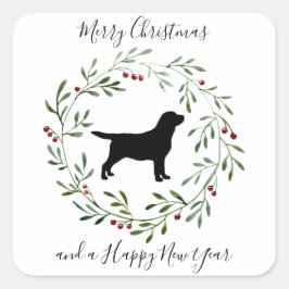 Eleganter Hund Frohe Weihnachtsrappe Black Labrado Quadratischer Aufkleber