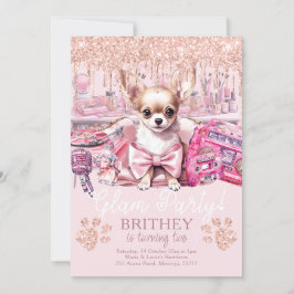 Eleganter Hund Glitzer Glam Birthday Einladung