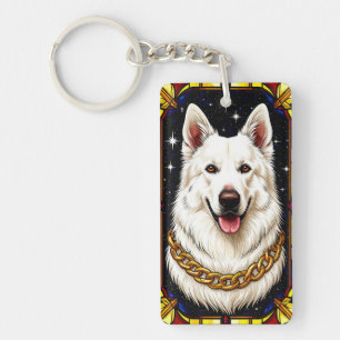 Eleganter Hund in künstlerischer Bleiglas-Kunst Schlüsselanhänger