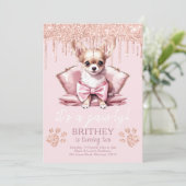 Eleganter Hund mit Glitzer Geburtstag Einladung (Stehend Vorderseite)