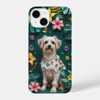 Eleganter Hund mit tropischen Blume und Edelstein iPhone 14 Hülle