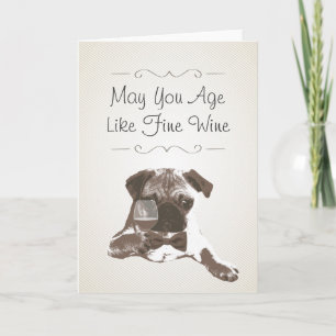 Eleganter Hund und feiner Wein Geburtstagskarte Karte
