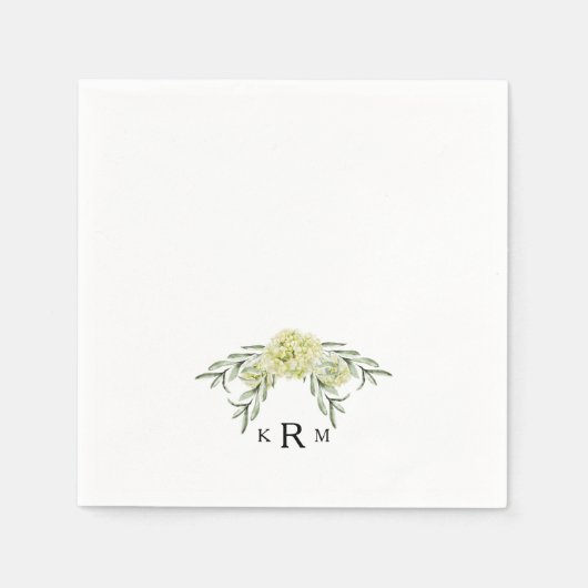 Eleganter Hydrangea Foliage Monogram Cocktail Serviette (Vorderseite)