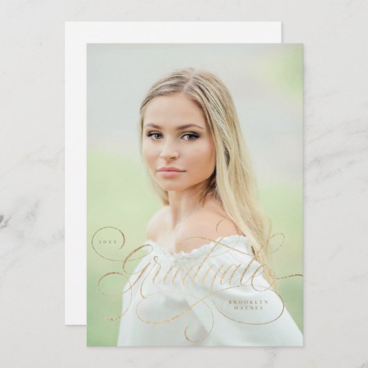 Eleganter Imitat-Folie Skript Single Foto Abschlus Einladung (Vorne/Hinten)