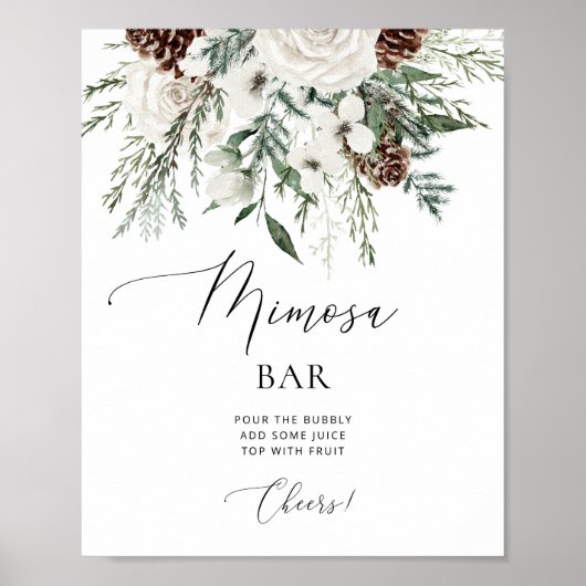 Eleganter immergrüner Winter Mimosa Bar Poster (Vorne)